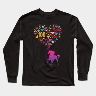 100 Days of School Unicorn Girls Teacher 100th Day of School Long Sleeve T-Shirt